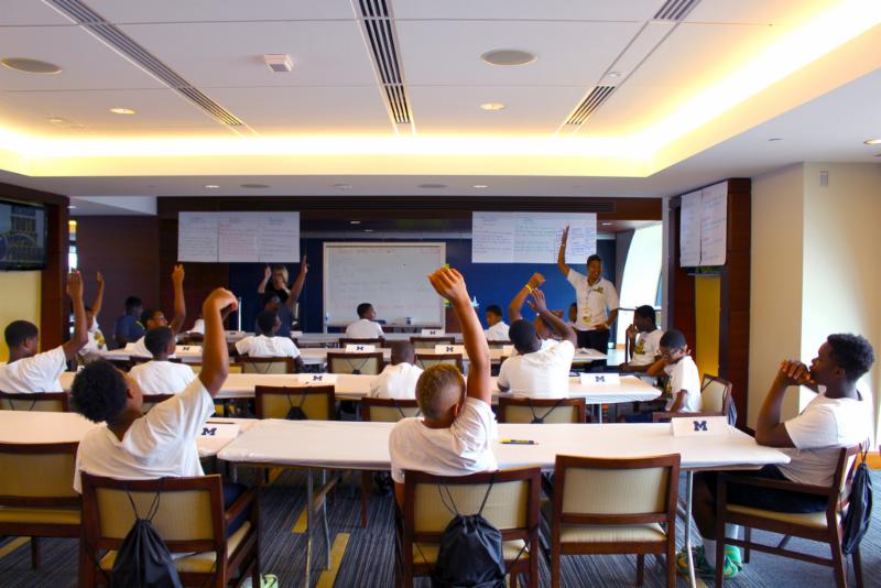 students raising hand for doubt