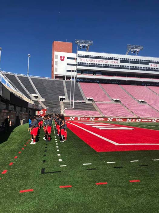 Football players playing on the stadium