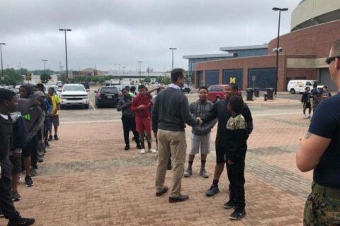 Head Coach, Jim Harbaugh welcoming YIP participants