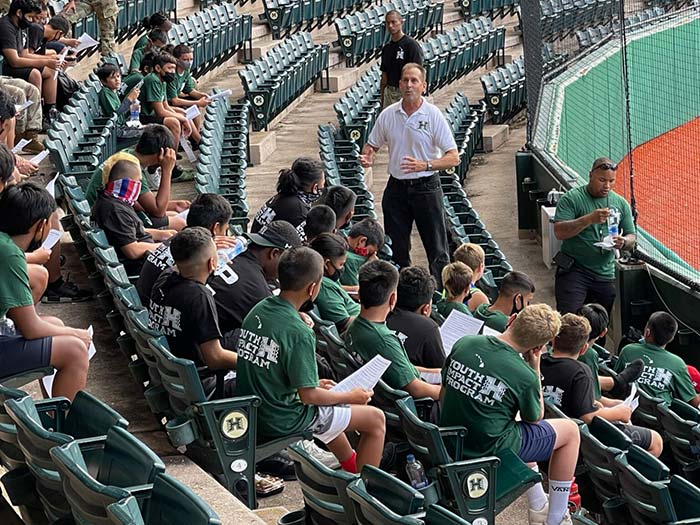 Players sitting in the stadium