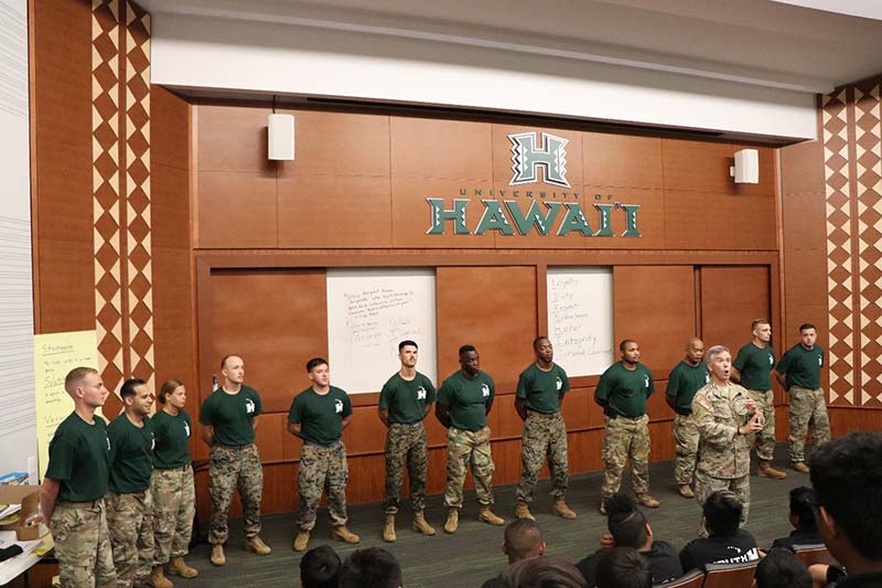 Soldiers standing in a hall