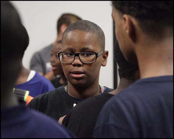 Student talking to other students