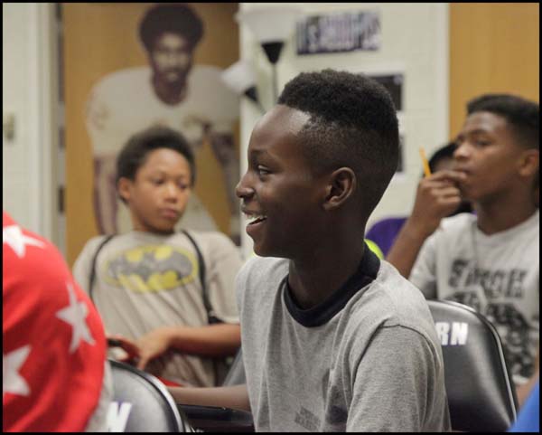 Student laughing in class