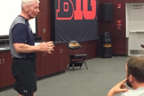 Coach teaching their players in the room