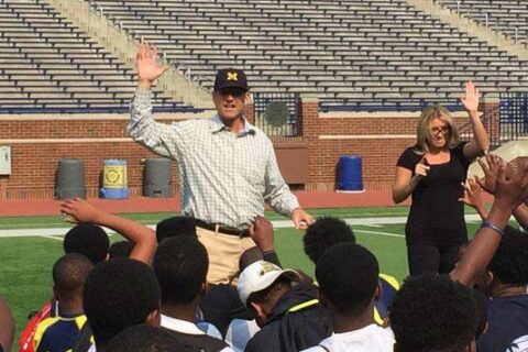 Michigan Head Football Coach Jim Harbaugh at the stadium