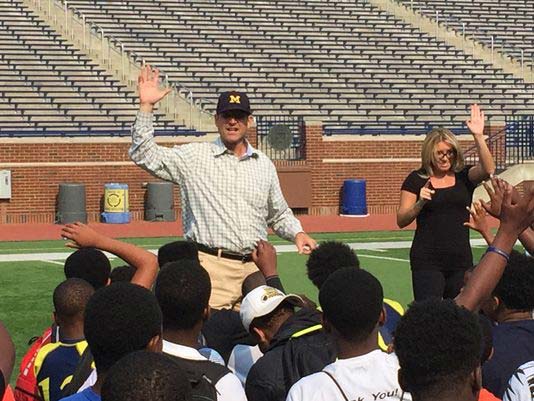 Michigan Head Football Coach Jim Harbaugh at the stadium