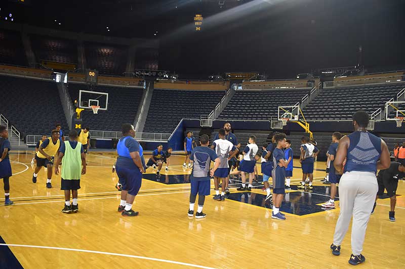 Students playing basketball