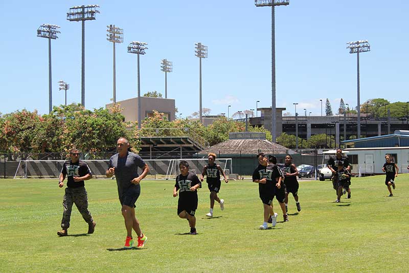 Boys running on the ground