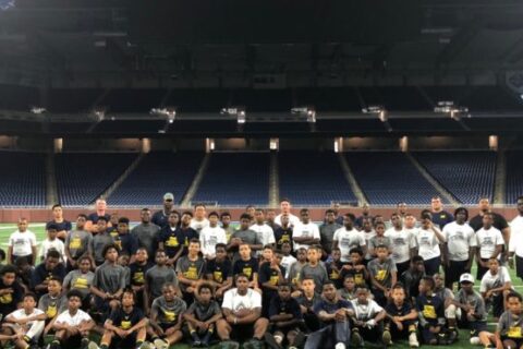 Team group photo in the stadium