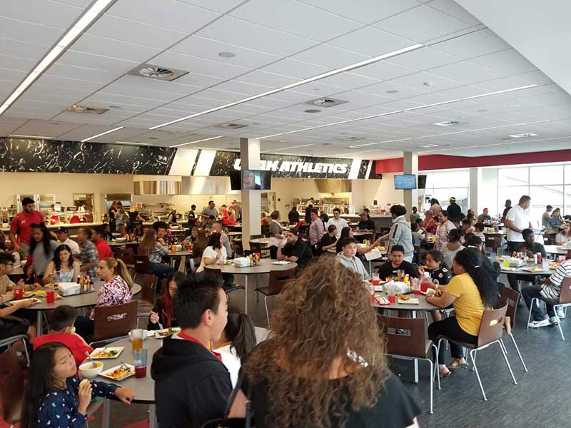 Students having food in cafeteria
