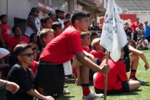 Student holding flag